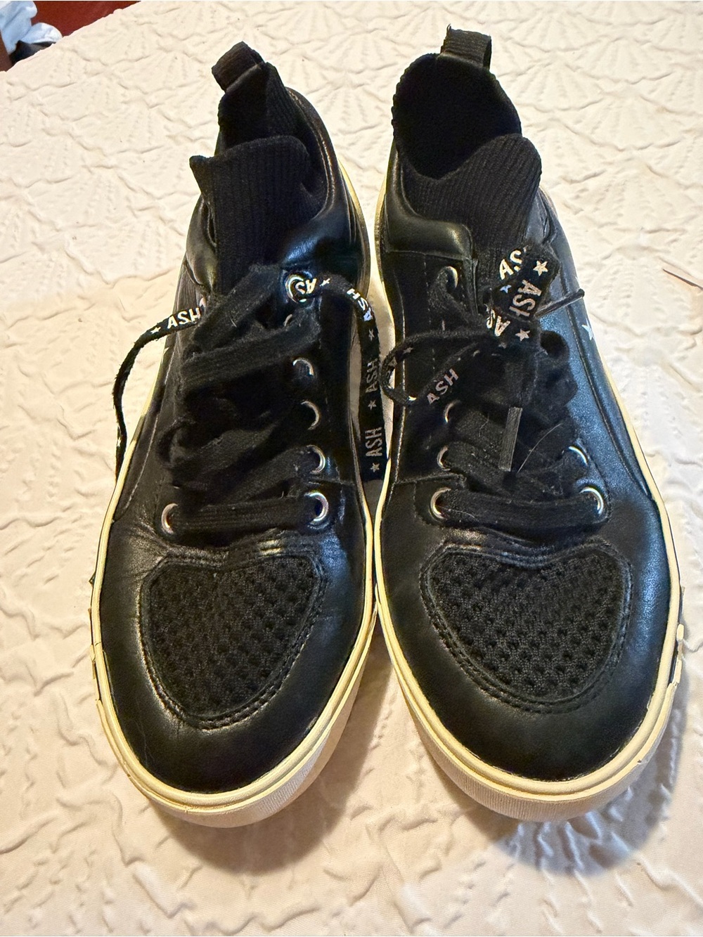 Ashland Black Knit-Trim Sneakers with Cream Sole